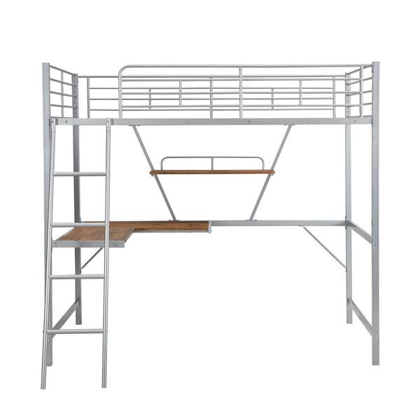 Gosalmon Silver Full Metal Loft Bed With L Shaped Desk And Shelf Smnyyaan The Home Depot