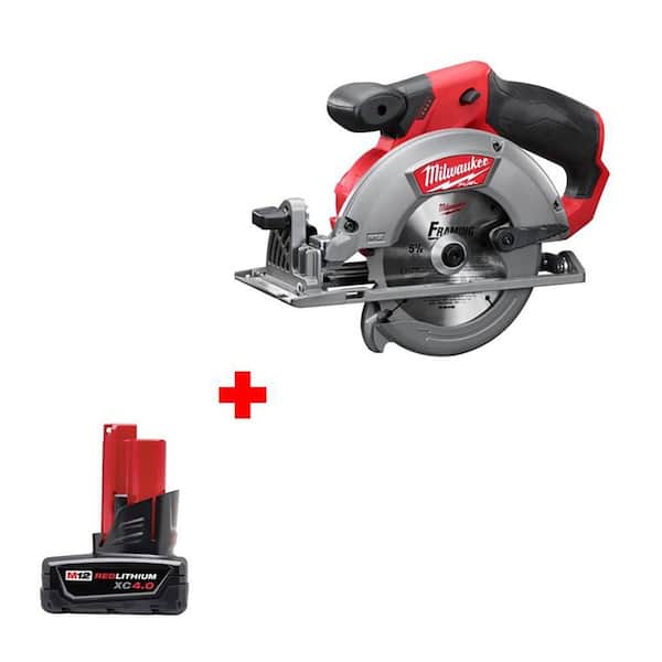 Milwaukee M12 FUEL 12-Volt Cordless Brushless 5-3/8 in. Circular Saw with Free M12 12-Volt Lithium-Ion 4Ah XC Battery