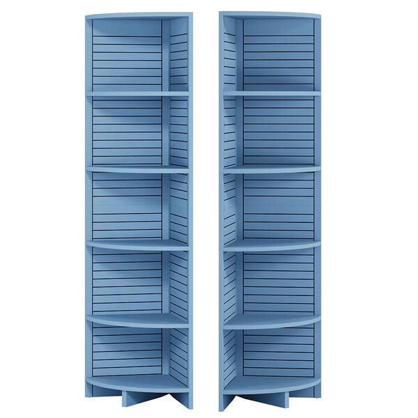 TRIBESIGNS WAY TO ORIGIN Fraley 70.87 in. Tall Blue Wood Modern Large 5 Tier Display Corner Bookshelves 2Pcs Storage Corner Bookcase Set of 2