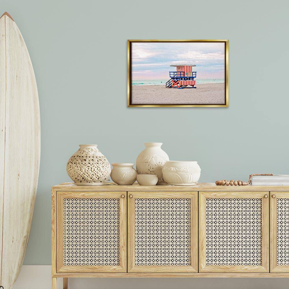 Patriotic Lifeguard Hut by Seven Trees Design Gold Floater Frame Nature Graphic Art Print 17 in. x 25 in. price history on PriceWatchPro