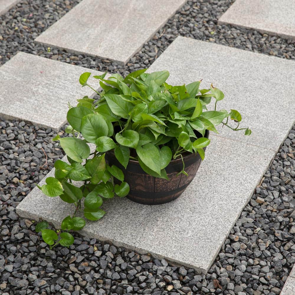 Small Brown Rustic Plastic Half Barrel Planter Bowl