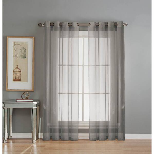 Window Elements Sheer Diamond Sheer Voile Gray Grommet Extra Wide Curtain Panel, 56 in. W x 90 in. L