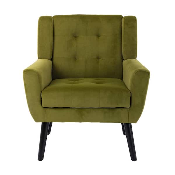 Green Velvet Upholstered Wingback Chair Thick Padded Armchair – Living and  Home