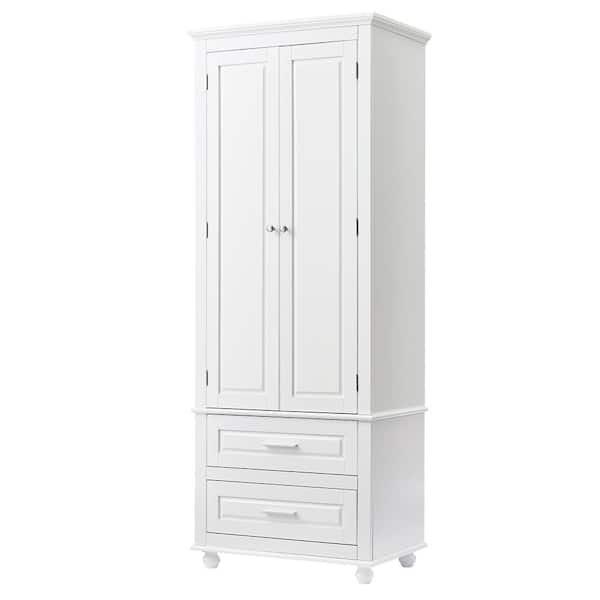 Bnuina 24 in. W x 15.7 in. D x 62.5 in. H White Linen Cabinet with 2 Doors and 2 Drawers