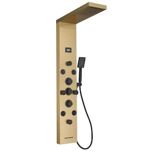 8-Jet Rainfall Shower Panel System with Rainfall Waterfall Shower Head and Shower Wand in Black Gold