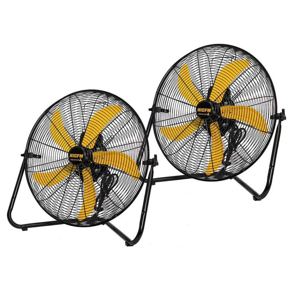WOCK 2 Pcs 20 in. High Velocity Floor Fan in Yellow with 3 Speeds, 5,300 CFM, 360 Degrees Adjustable, Switchable Wall Mount