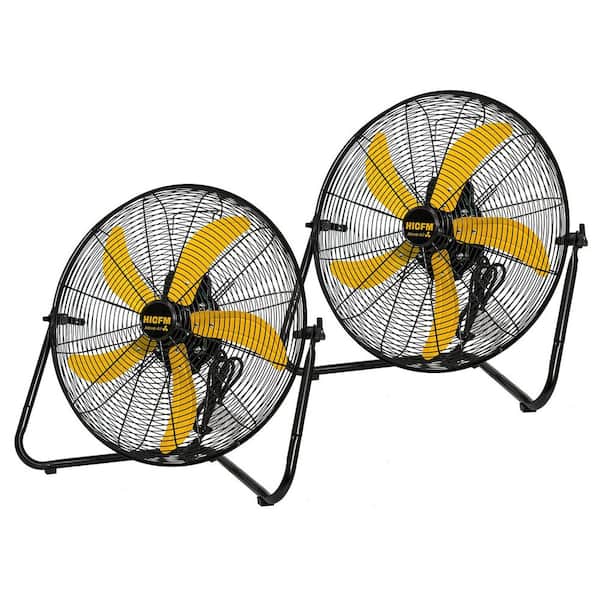 2 Pcs 20 in. High Velocity Floor Fan in Yellow with 3 Speeds, 5,300 CFM, 360 Degrees Adjustable, Switchable Wall Mount