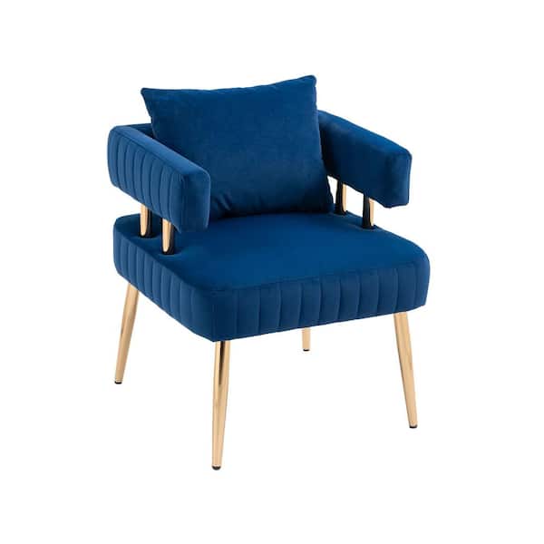 Unbranded Blue Velvet Modern Accent Chair Upholstered Arm Chair Side Chair with Metal Legs