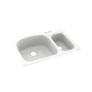 Dual-Mount Solid Surface 33 in. x 22 in. 2-Hole 70/30 Double Bowl Kitchen Sink in Tahiti White