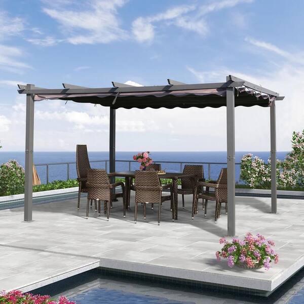 Veikous 10 Ft X Aluminum Outdoor Patio Pergola With Retractable Sun Shade Canopy Cover Pg0202 01 The Home Depot 10 Ft Aluminum Outdoor Patio Pergola, Outdoor Patio Shade Covers