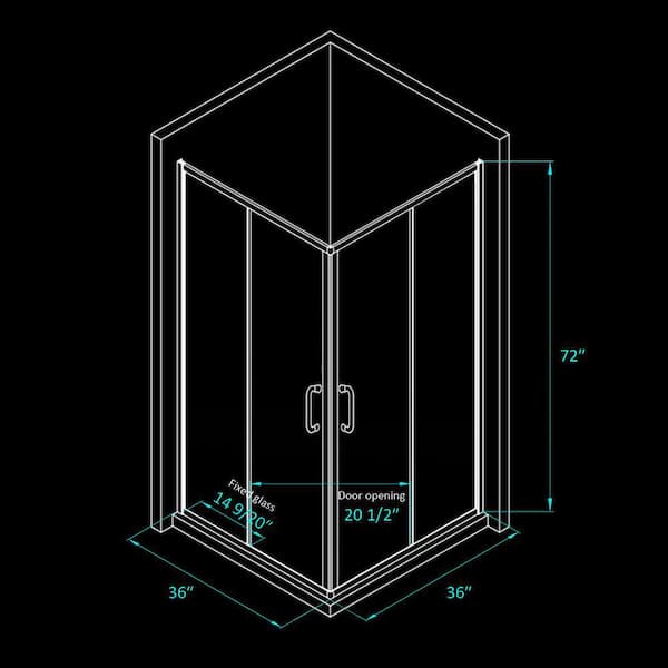 SL4U Corner Sliding Shower Enclosure 36 in.D x 36 in. W x 72 in. H Corner Shower Enclosure with 1/4 in.