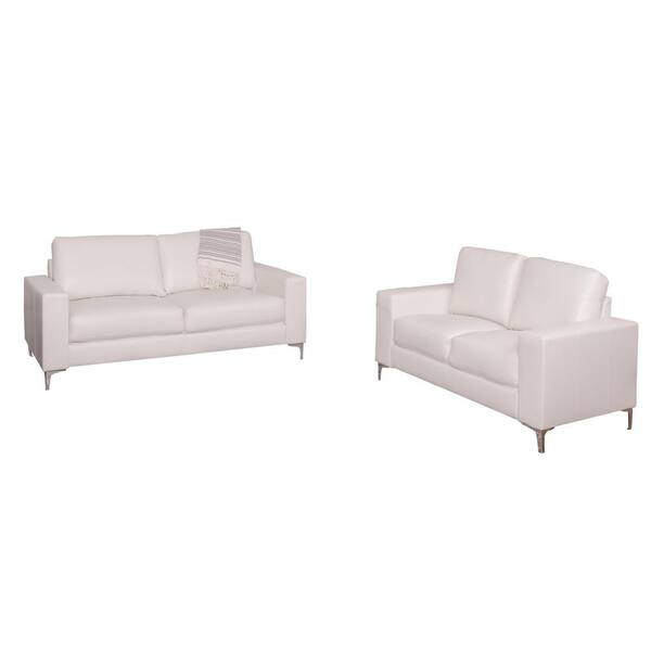CorLiving Cory 2-Piece Contemporary White Bonded Leather Sofa Set