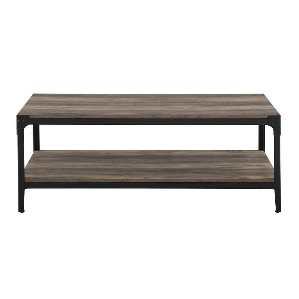 Rustic Gray Wash Rectangular Wood & Metal Coffee Table