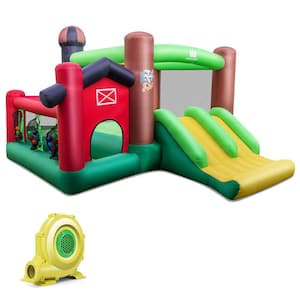 Farm Themed Inflatable Castle Kids Bounce House with Double Slides and 735-Watt Blower