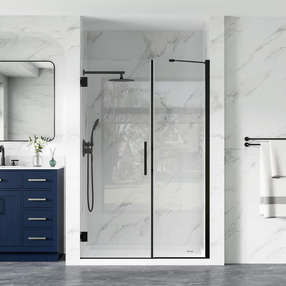 47 to 48 in. W x 72 in. H Frameless Hinged Shower Door in Matte Black with Clear Glass price history on PriceWatchPro
