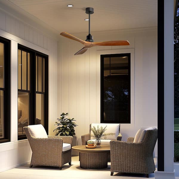 52 in. Indoor/Outdoor Black & Brown Downrod Mount Standard Ceiling Fan without Light, 6-Speed DC Motor & Remote Included