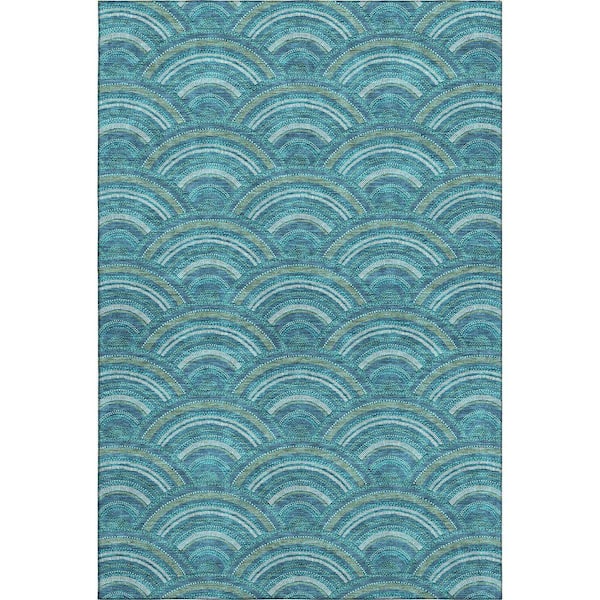 Mayfield Premium Machine Washable Abstract AMF984 Teal 2 ft. 6 in. x 3 ft. 10 in. Area Rug