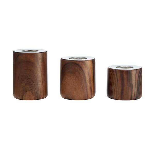 Hemming Modern Walnut Finish 3-Piece Tealight Candle Holder Tabletop Decor Set