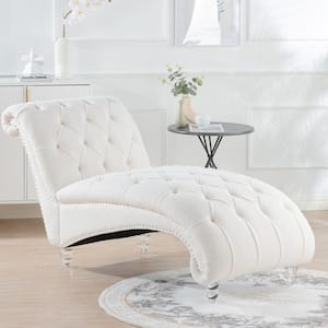 Modern White Teddy Velvet Tufted Armless Chaise Lounge with Nailhead