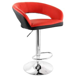Adjustable Faux Leather 32 in. Red and Black Open Low Back Metal Bar Stool