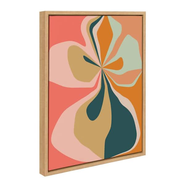 Kate and Laurel Sylvie Colorful Hibiscus Plant Framed Canvas Wall Art Natural 18.00 in. x 24.00 in.