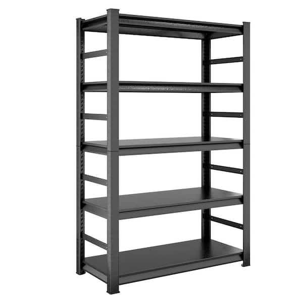 5-Tiers Steel Adjustable Garage Storage Shelving Unit with Side Rails in Black (47.2 in. W x 72 in. H x 23.6 in. D)