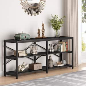 Bulgari 70.9 in. Black Console Table Sofa Table with 3-Open Storage Shelves