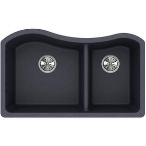 Quartz Classic Dusk Gray Quartz 32.5 in. 60/40 Double Bowl Undermount Kitchen Sink