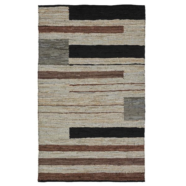 SUPERIOR Omair Oatmeal 8 ft. x 10 ft. Handwoven Leather and Cotton Reversible Area Rug