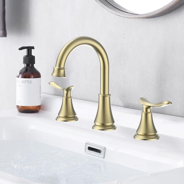 Staykiwi 8 in. Widespread Double Handle Bathroom Faucet in Brushed Gold