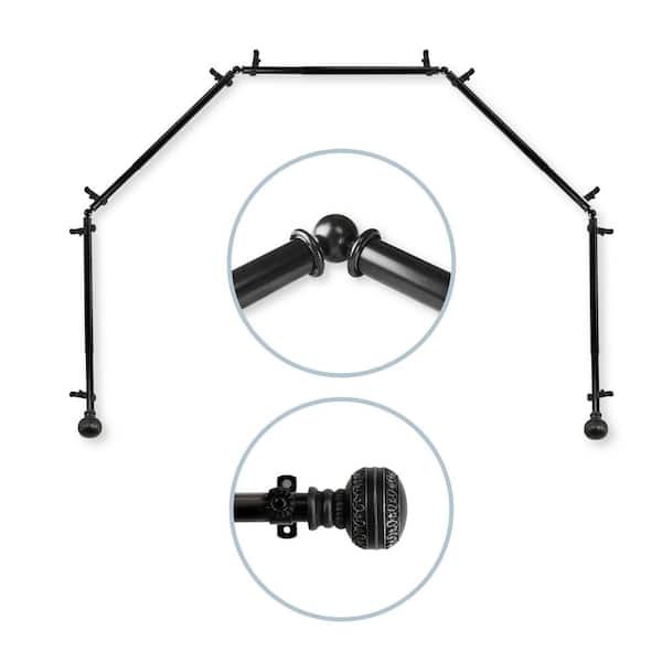 Rod Desyne 28 in. - 48 in. Ornament 5-Sided 13/16 in. Dia Bay Window Single Curtain Rod in Black