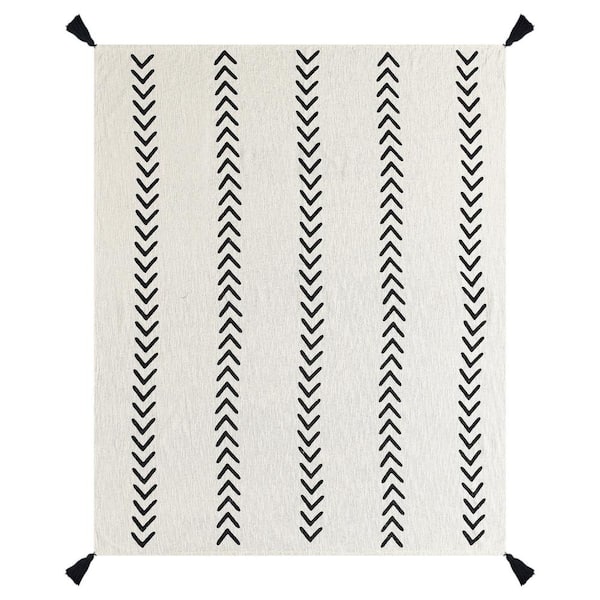 Black and white throw blanket boho sale