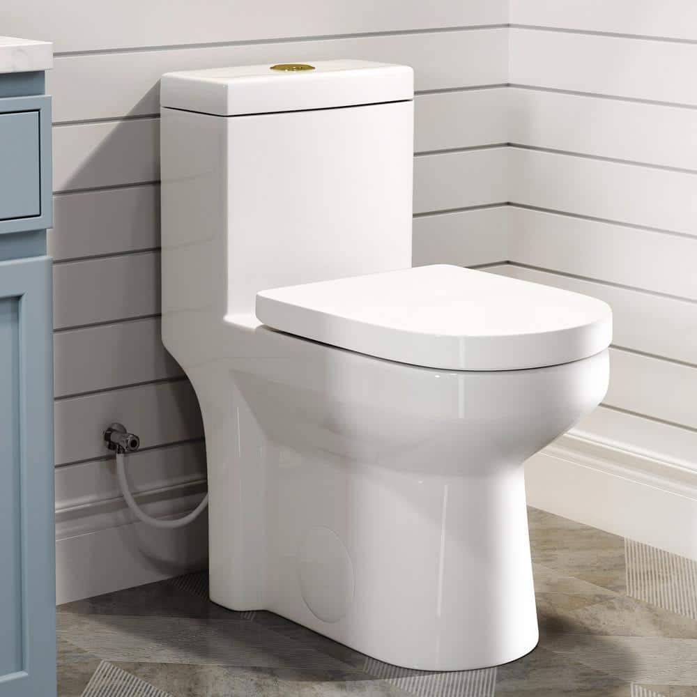 Hanikes 1-Piece 1.1/1.6 GPF Dual Flush Compact Round Toilet in White ...