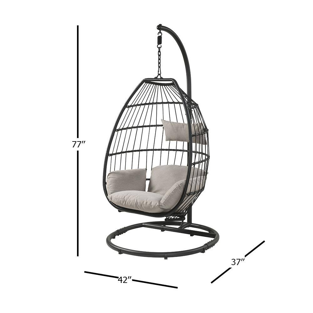 Oldi Black Steel and Beige Fabric Patio Hanging Chair with Stand