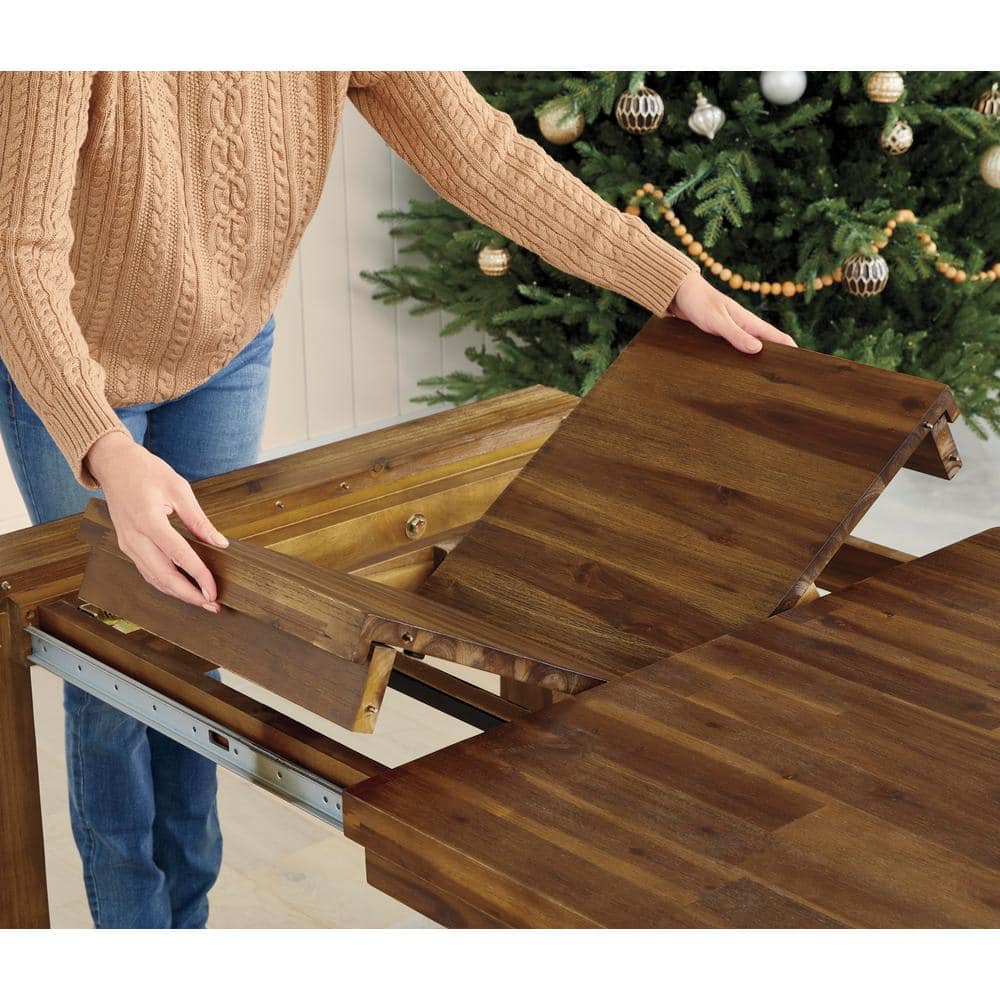 Chestnut Wire-Brush Wood Extendable Dining Table for Eight