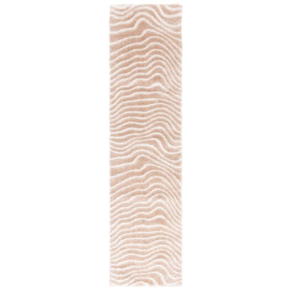 SAFAVIEH Tahoe Shag 2 ft. x 8 ft. Gold/Ivory Wavy Striped Runner Rug