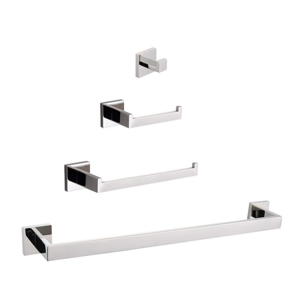 FUNKOL 4-Piece Stainless Steel Bath Hardware Set with Mounting Hardware in Chrome W7462LSS - The ...