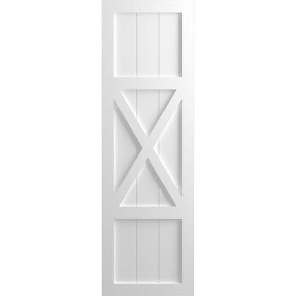 Ekena Millwork 12 in. x 32 in. True Fit PVC Center X-Board Farmhouse Fixed Mount Board and Batten Shutters Pair in Unfinished