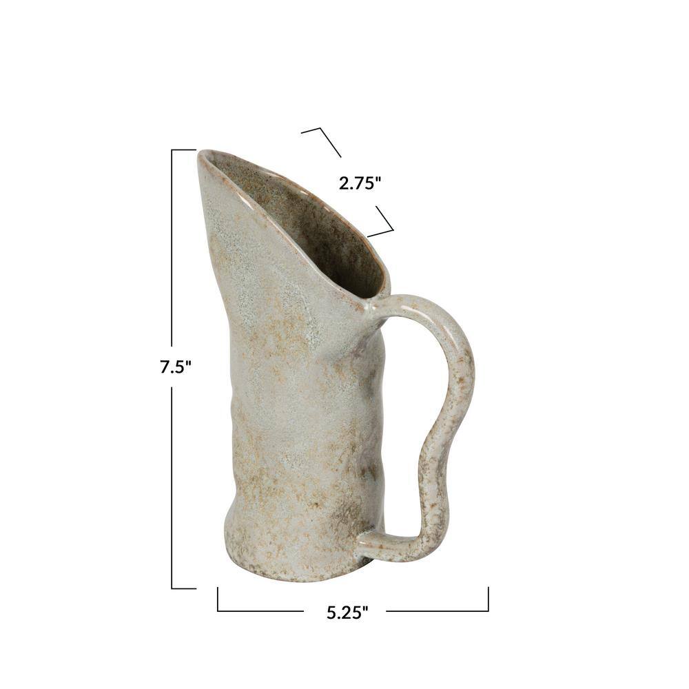 Green Reactive Glaze Organic Shaped Stoneware Pitcher, 7.25 in