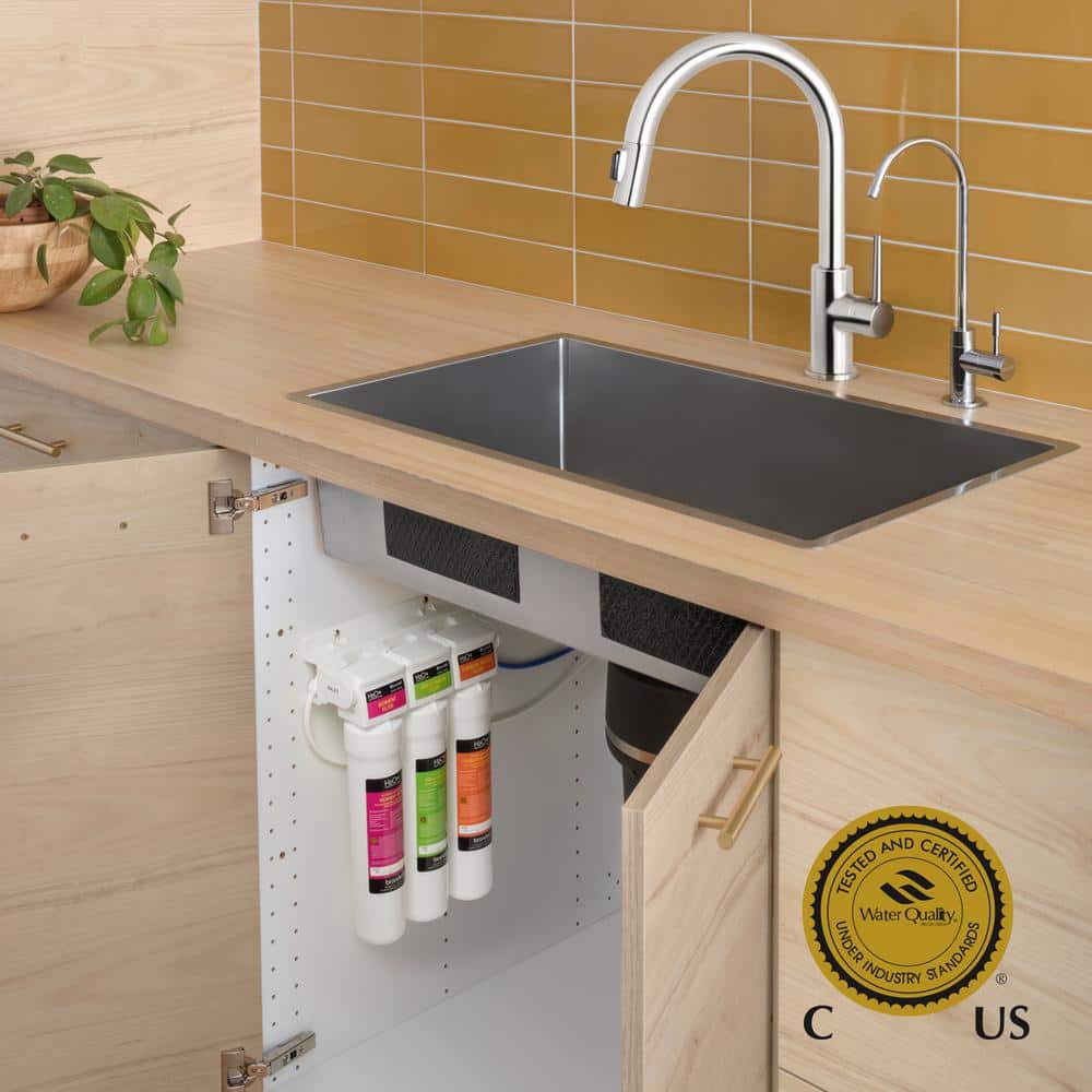 H2O+ Coral Three-Stage Undercounter Water Filtration System with Chrome Faucet