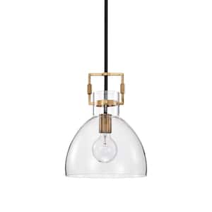 Essence 10 in. 1-Light Contemporary Black and Antique Gold Pendant with Bowl Shaped Clear Glass Shade