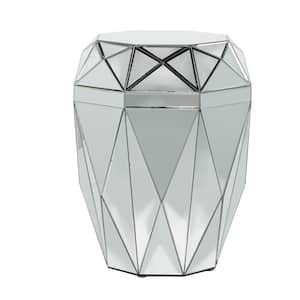 19 in. Silver Mirrored Geometric Large Octagon Glass End Accent Table