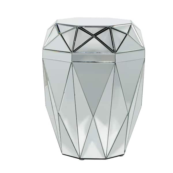 Litton Lane 19 in. Silver Mirrored Geometric Large Octagon Glass End Accent Table