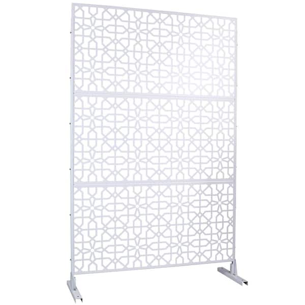 4 ft. x 6.33 ft. White Outdoor and Indoor Freestanding Metal Privacy Screen Fence Panels for Lawn Garden (Not Composite)