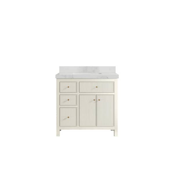 Willow Collections Sonoma 36 in. Single Sink Freestanding Alabaster Bath Vanity with Calacatta Nuvo Quartz Top Unassembled