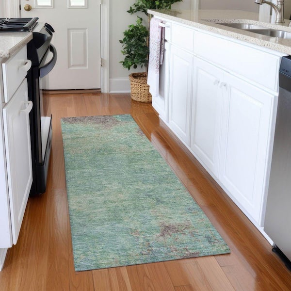 Mayfield Premium Machine Washable Abstract AMF1710 Seafoam 2 ft. 3 in. x 7 ft. 6 in. Runner Rug