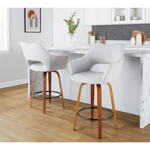 Mustang 26.5 in. Grey Fabric, Walnut Wood and Black Metal Fixed-Height Counter Stool With Swivel (Set of 2)