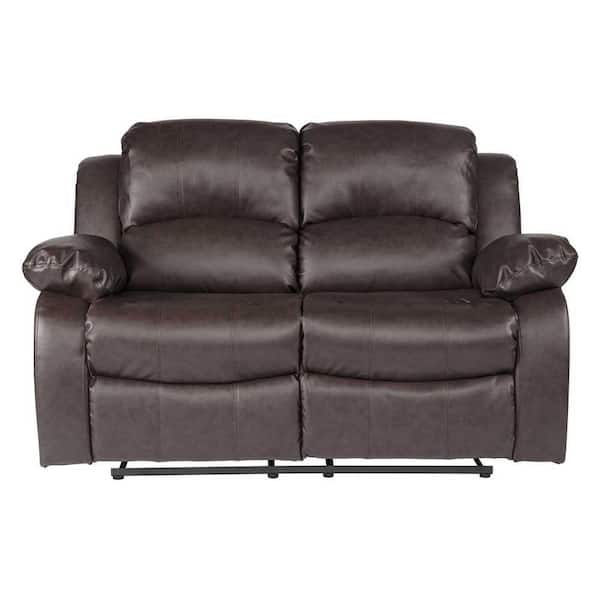 EVERGLADE HOME Bianca 62.5 in. W Flared Arm Faux Leather Straight Double Reclining Loveseat in Brown