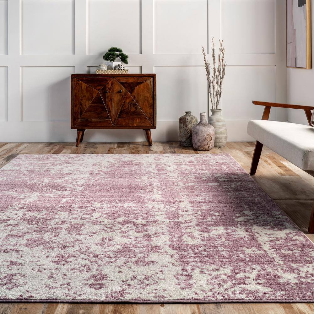 Deedra Pink and Ivory Abstract 9' x 12' Synthetic Area Rug