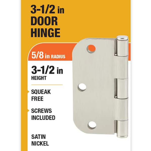 3-1/2 in. x 5/8 in. Radius Satin Nickel Squeak-Free Door Hinge